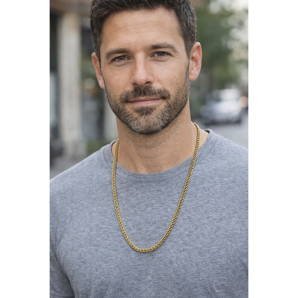 Chain Necklace Mens 24‎ Inch 925SS Gold Colored
